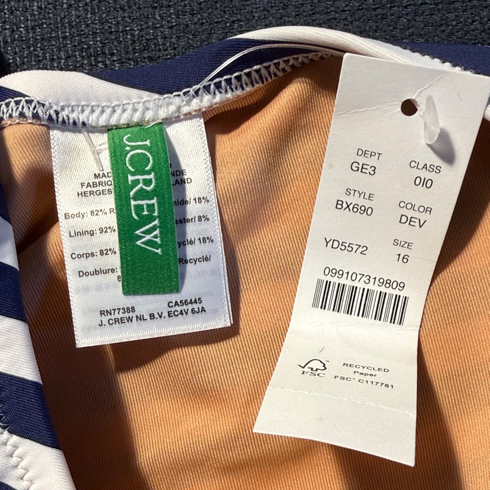 J. Crew One Shoulder Ruched One Piece Navy/White Stripes NWT size 16 - Picture 2 of 9